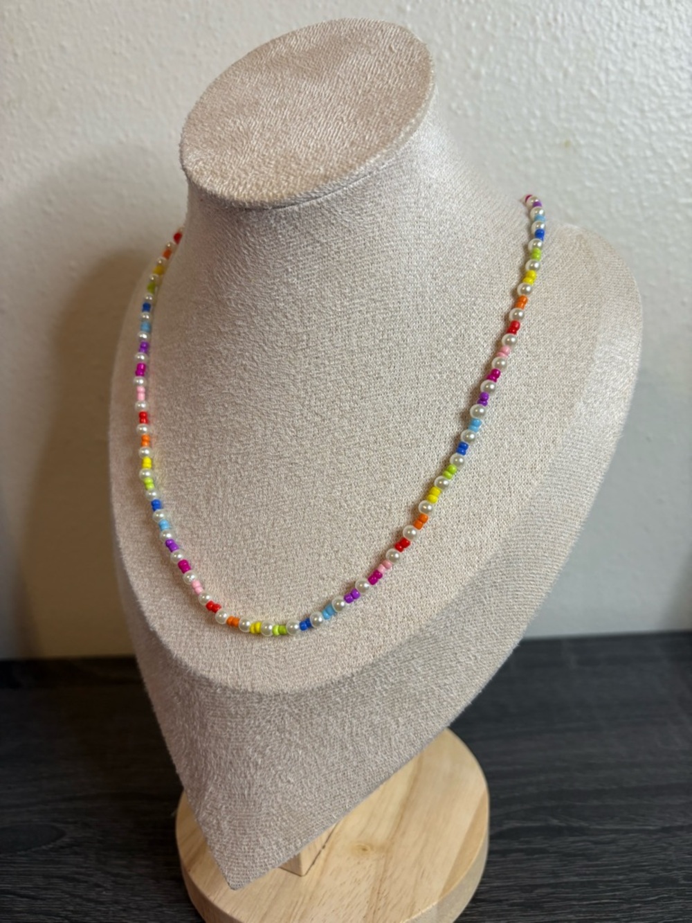 Handmade Pearl/Colorful Seed Bead Necklace - Picture 3 of 4